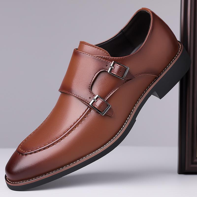 Fashion British Style Men Business Casual Shoes Leather Stitching Oxford Shoes Comfortable Loafers Leisure Walk Male Monk Strap Footwear