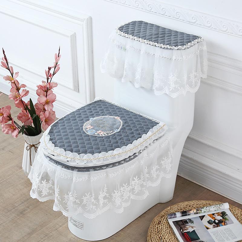 Lace Fabric Toilet Seat Cushion Set: 3-Piece Cover, Pad, and Ring.