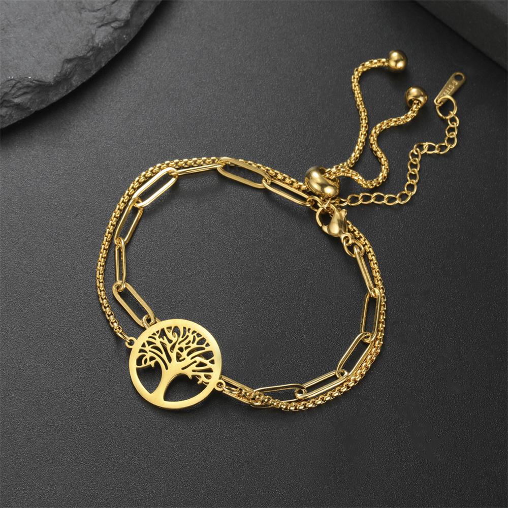 My Shape Flower of Life Bracelets 2 Layers Chains Combination Bracelet Stainless Steel Bangle Tree of Life Charms Jewelry Amulet