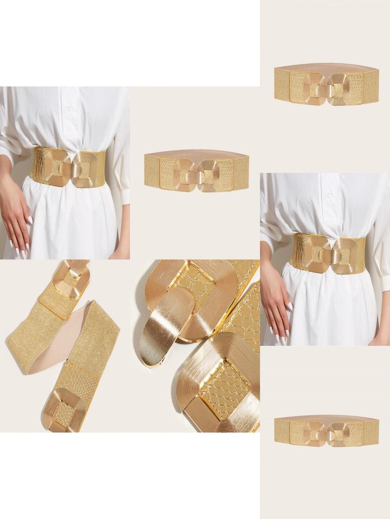 Gold Metal Alloy Waist Belt With Asymmetric Design And Snap Closure For Womens Fashion