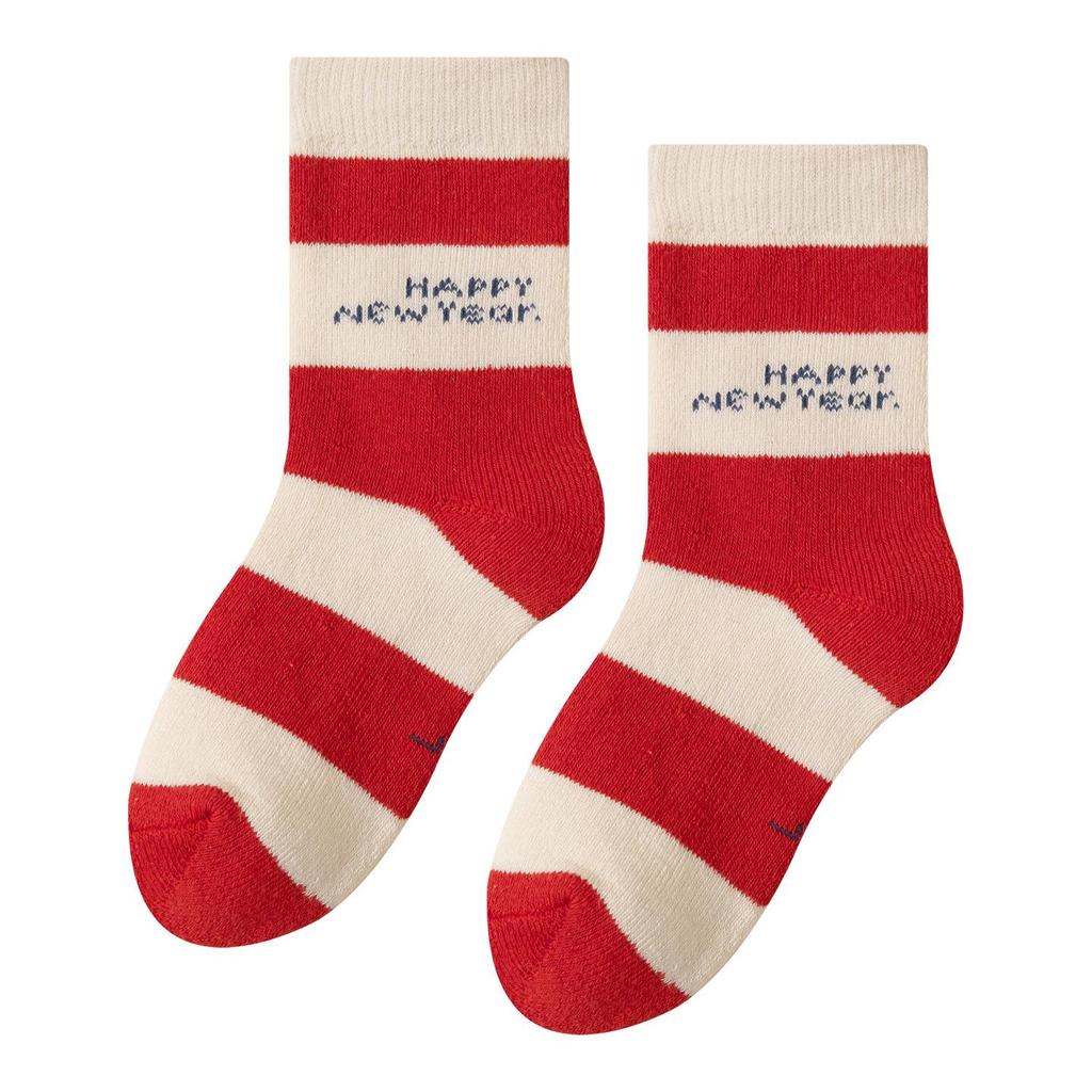 Velvet-Lined Children's Winter Socks: Year of the Rat, Mid-Calf, Red Cotton, Warm Terry for Boys & Girls