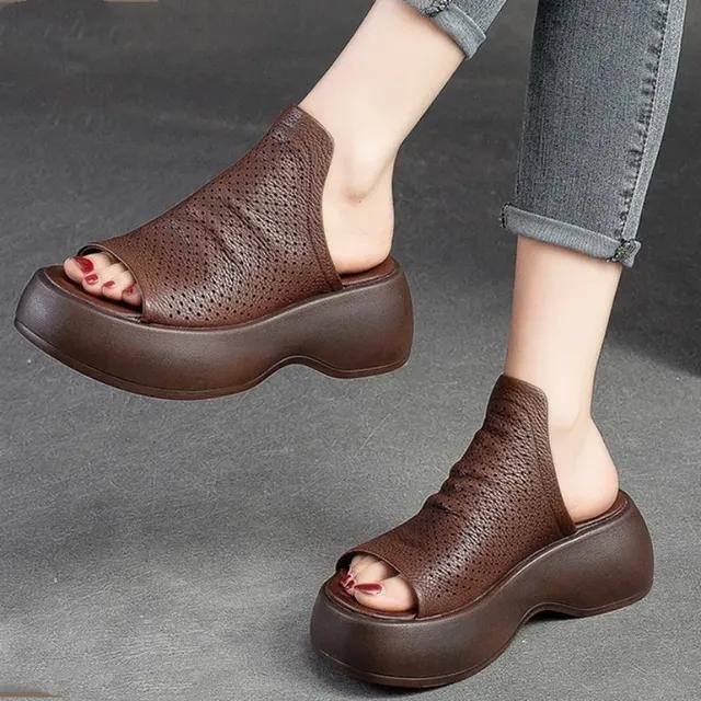 Модная обувь на среднем каблуке тапочки женские сандалии летние шлепанцы повседневные пляжные босоножки с открытой пяткой 35 коричневый 8293₽