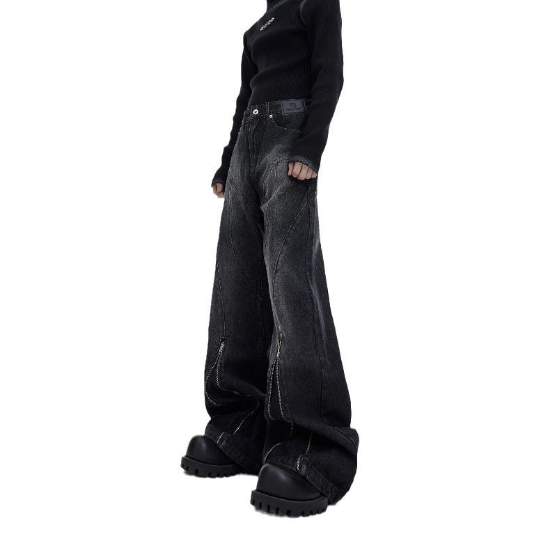 Pánské hip-hopové volné rovné džíny Four Seasons s cool zipovým rozšířením.