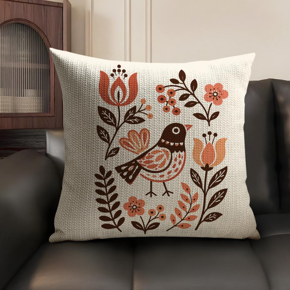 Art Bird Pattern Cushion Cover Linen Organic Fabric DoubleSided Printing Sofa Breathable Home Decor Gift Pillow Case