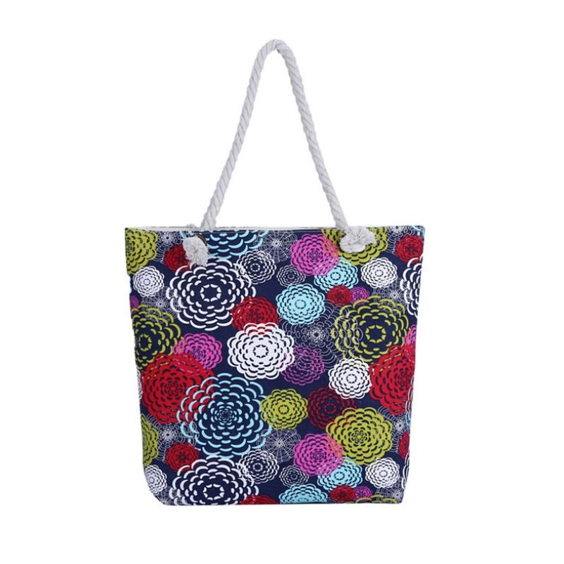 

Летняя женская пляжная сумка с цветочным принтом из холста, портативная для женщин, повседневные сумки-тоут на одно плечо