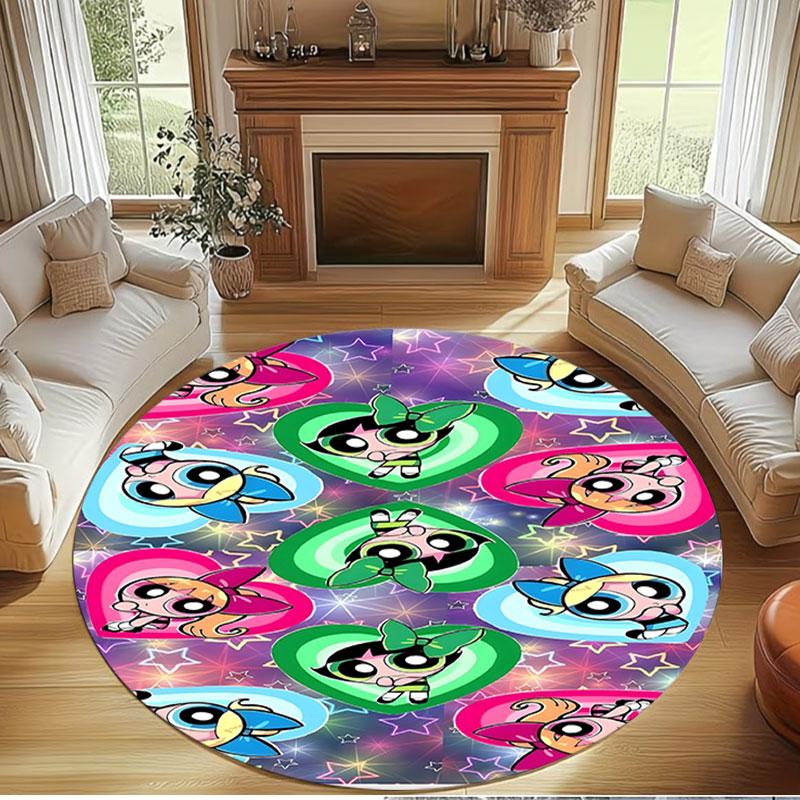 The Powerpuff Girls Print Round Rug, Washable Floor Carpet, For Entryway Dorm Laundry Room Office Study, Home Decor Birthday Christmas Gift