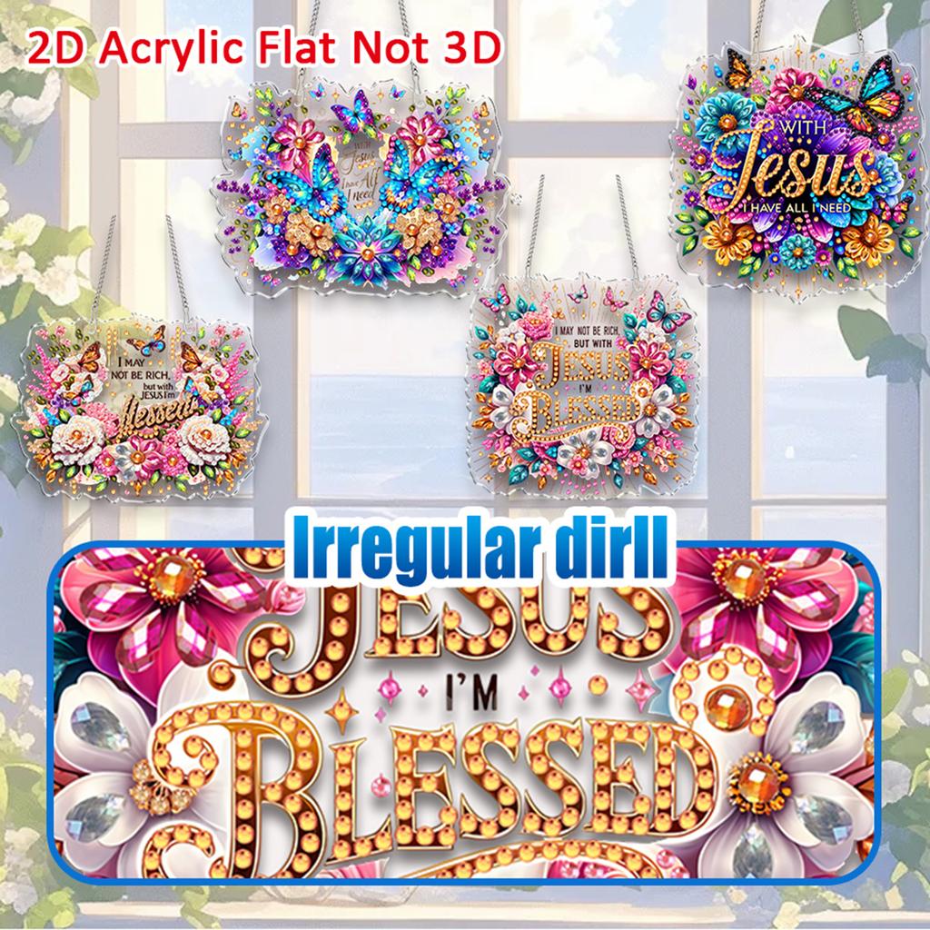 4Pcs 2D Flat DIY Special Shape Rhinestone Diamond Art Window Pendants Diamond Painting Kits Wall Decor for Home & Windows