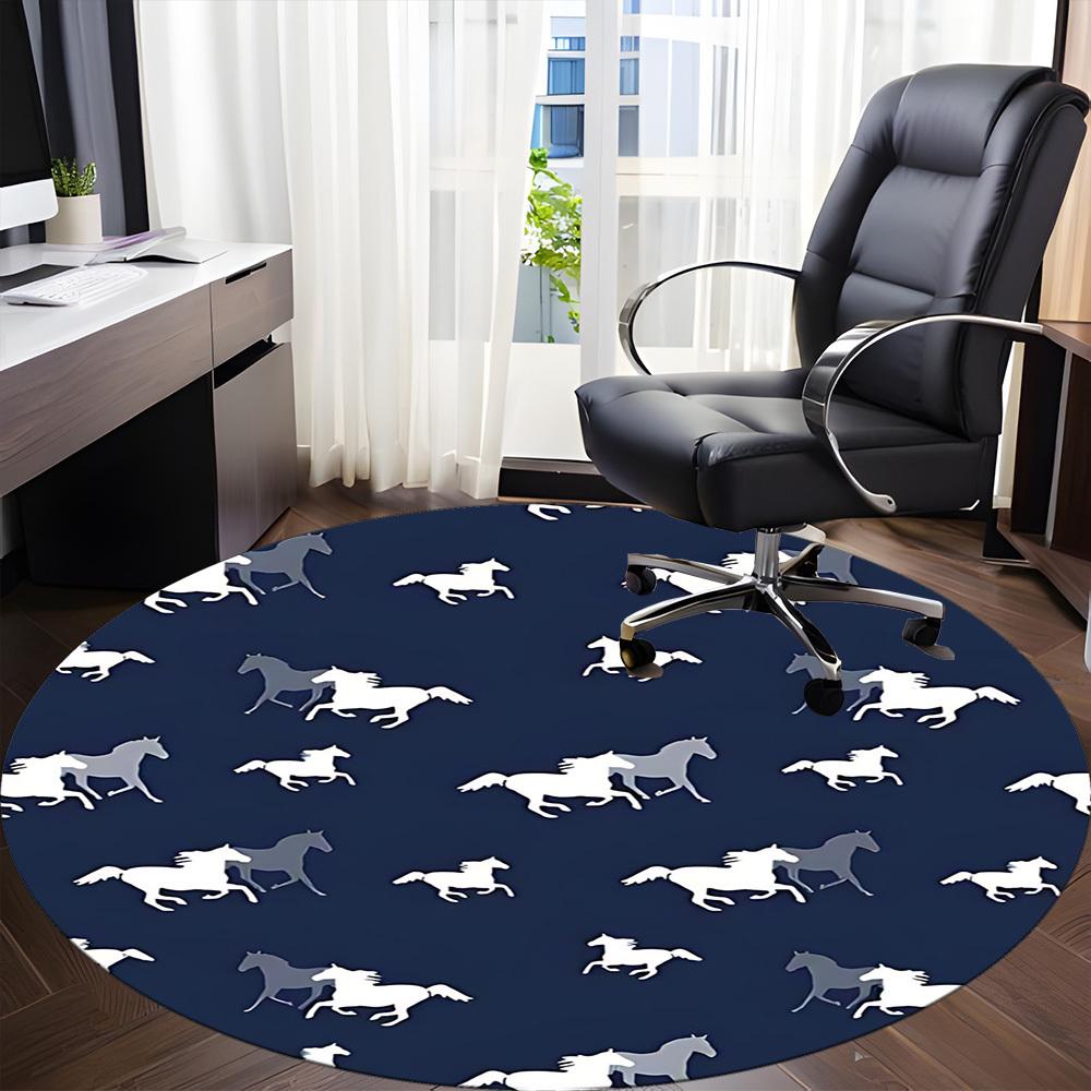 1PCHorse Pattern Office Round Area Rug, Indoor Mat Suitable For Office, Under Office Chairs Bedroom Living Room Home Decor, Room Deco034