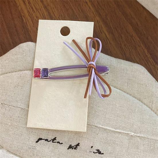 2Pcs Women Hairpins Shiny Rhinestones Patchwork Color Ribbon Bow Stable Grip Hair Clips Versatile Hair Accessories