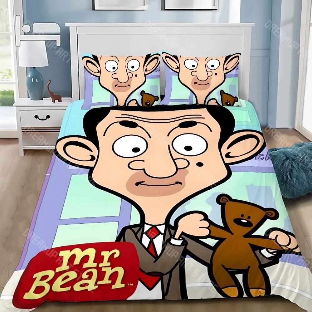 Juego de ropa de cama con funda nórdica y funda de almohada de dibujos animados para adultos, niño, Sr. B-Bean, niña, decoración de dormitorio, regalo para niños, individual, doble, tamaño grande.