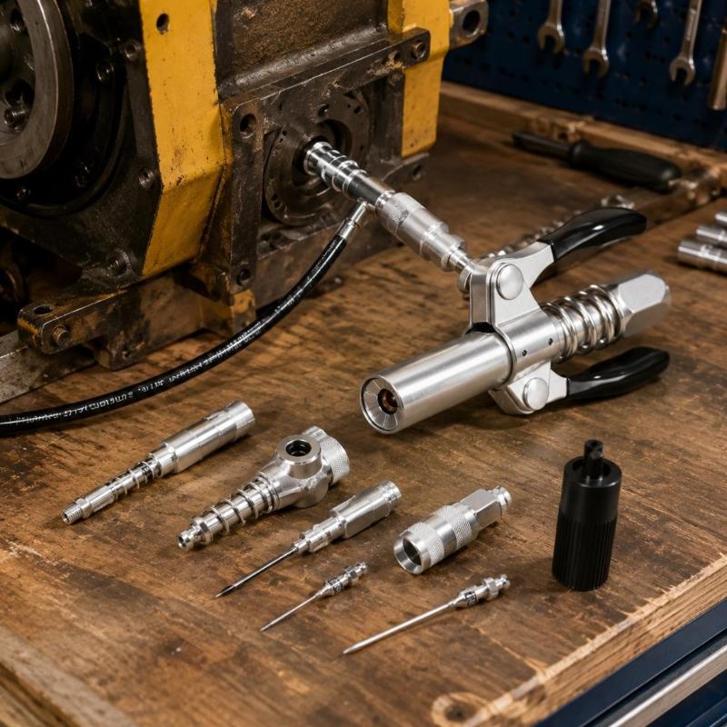 Coupler Kit with 90 Degree Fitting Piece, Flexible Hose and Clamp Body for Vehicle Service and Equipment Lubrication Daily Tasks and Care