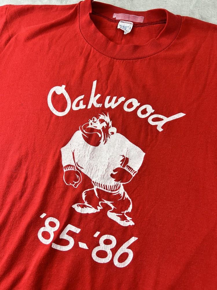 TRUE Vintage 80s Oakwood Shirt Mens MLarge Red Gorilla Graphic Spirit Wear 80s S