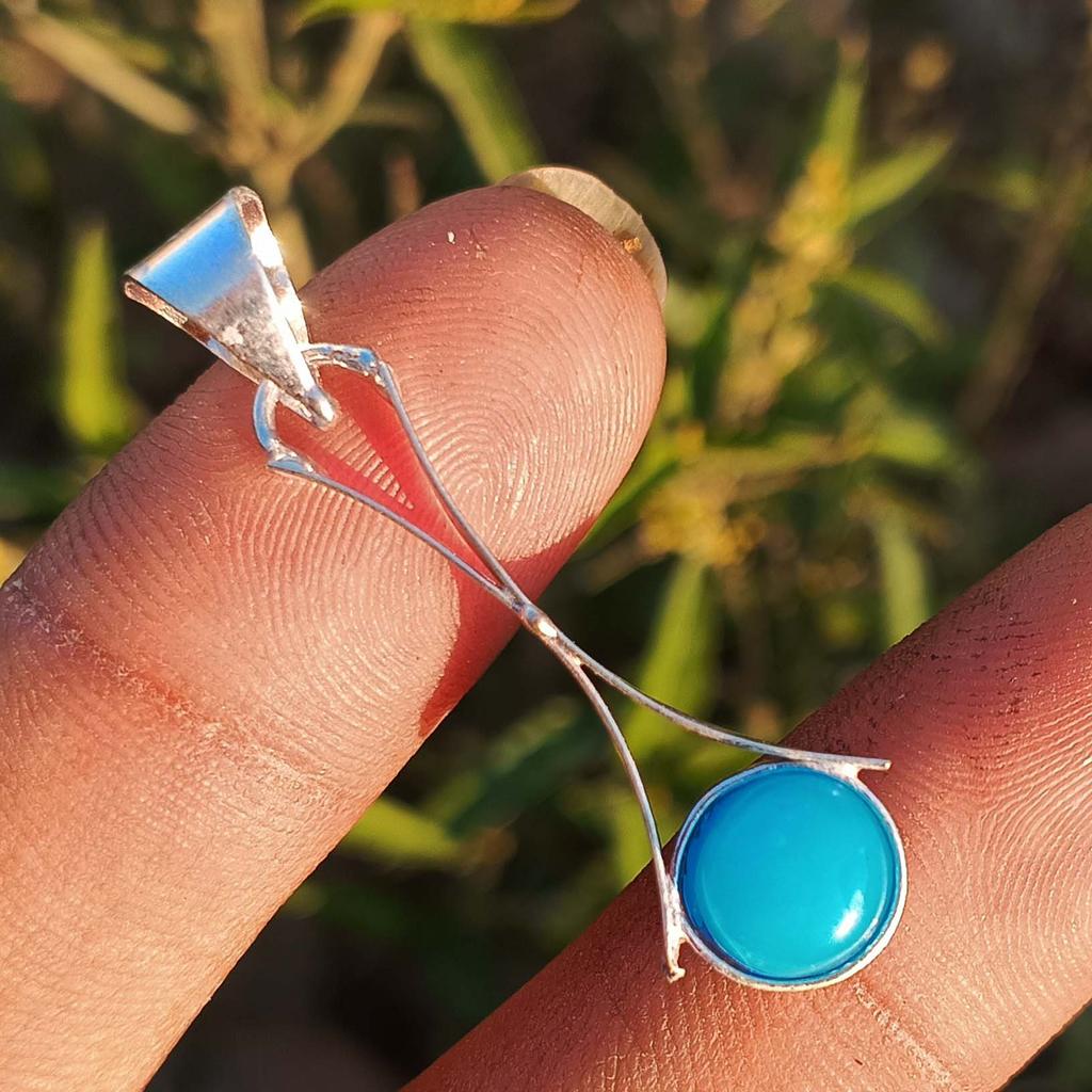Gioiello Pendente Fatto a Mano Placcato in Argento Sterling 925 con Pietra di Calcedonio