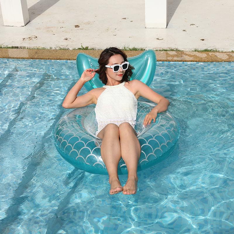 Baxia 110cm Mermaid Tail Inflatable Swim Ring Lifebuoy for Adults