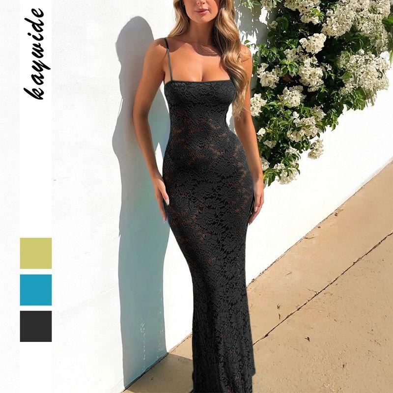 European and American Spring Summer Amazon Independent Station Y2g Sexy Lace Hollow Sling Long dress Dress Foreign Trade Women clothes