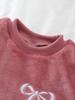 2-teiliges Set für Mädchen, Rosa, bestickte Schleife, Langarm-Oberteil und Hose mit Schleifenmuster, Winter-Flanell-Pyjama-Set, Fee-Feiertags-Nachtwäsche für Kinder