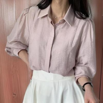 New Arrivals Open Run Women Loose Fit Basic Puff Sleeve Nylon Blouse