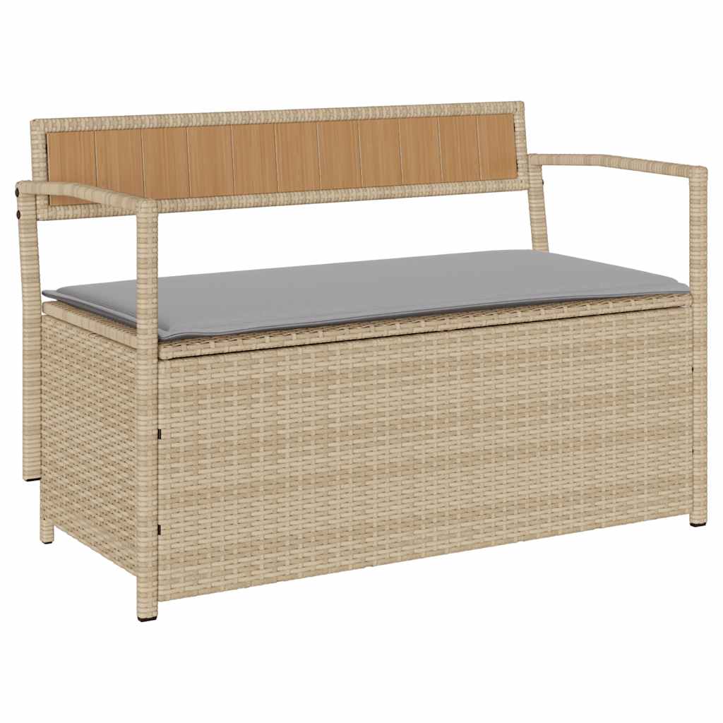 Garden Bench with Storage Space and Cushions Beige Poly Rattan