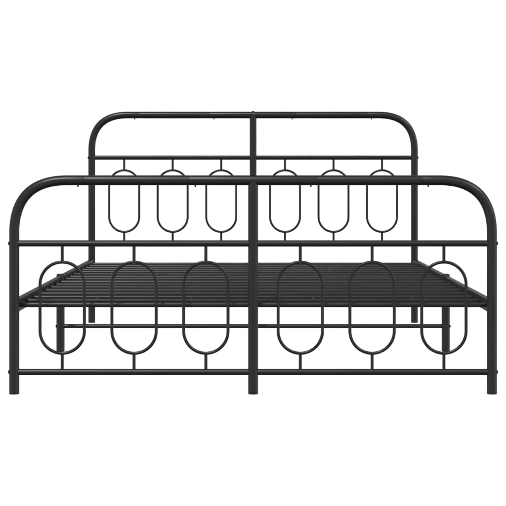 Metal Bed Frame with Headboard and Footboard Black 135x190 Cm