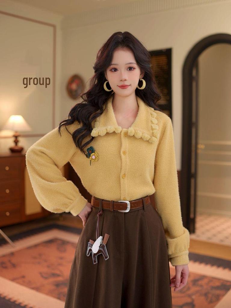 Zhang Jiayuan Women's Winter Warm Thickened Long Sleeve Lapel Shirt #G14888