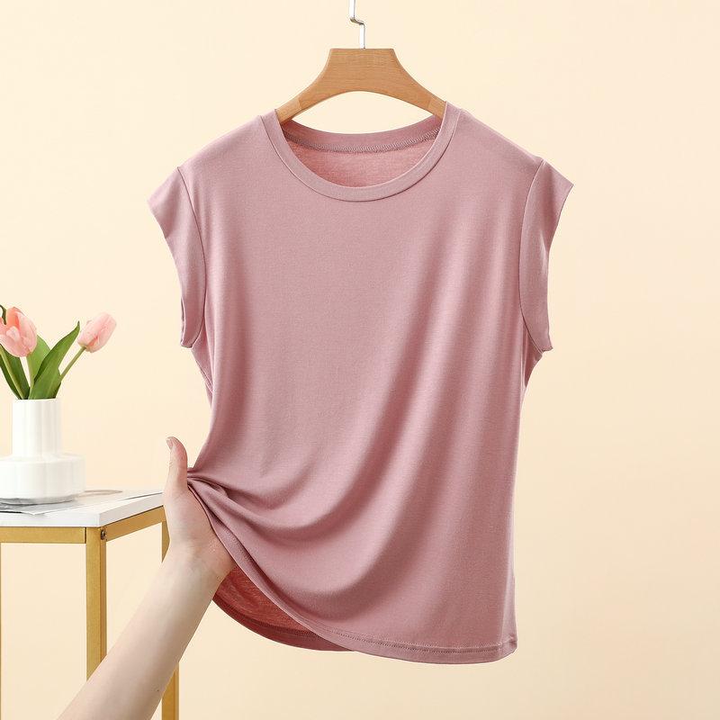 T-shirt da donna estiva in modal senza maniche, tinta unita, vestibilità larga, leggera, base per layering, casual per uso quotidiano, maglietta base, canottiera