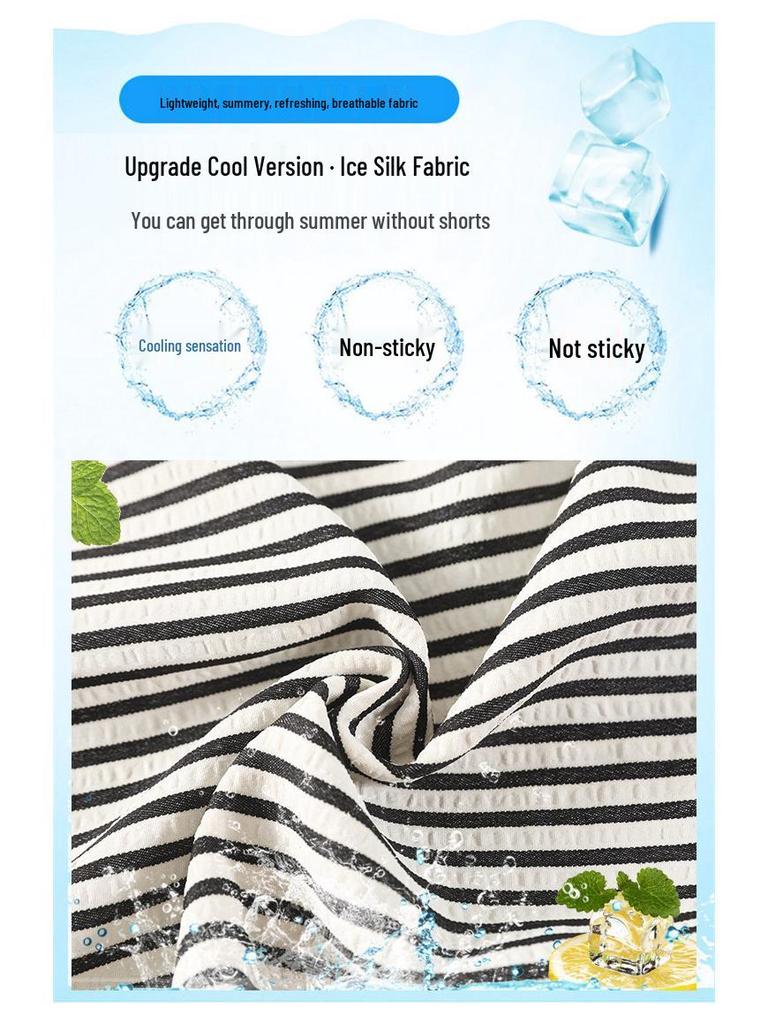 2025 Women's Ice Silk Striped High-Waisted Wide-Leg Pants for Summer