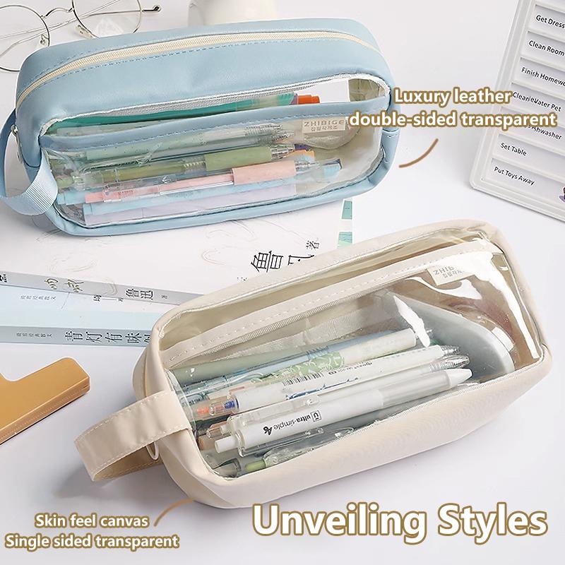 Pvc Transparent Large Capacity Pencil Bag Ins Style School Case Stationery Holder Waterproof Portable Storage Pen Case