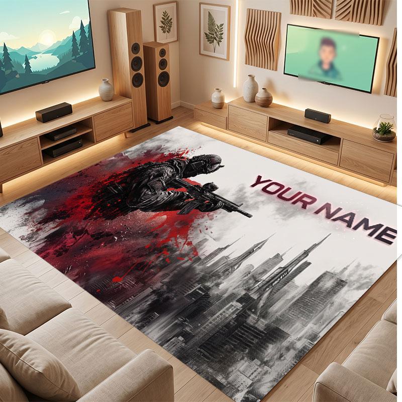 Decorative Artwork Theme Crystal Velvet Floor Rug Personalized Custom Name Text Warm Carpet Home Decoration