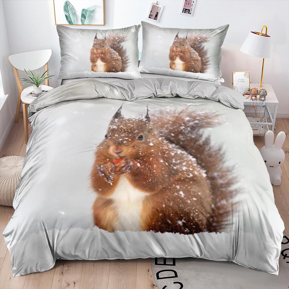 Comforter 3D Squirrel Funny Animal 2/3Pcs Bedding Set Black Unique Soft With Pillow Shames King Queen Size For Kids Teens Boys