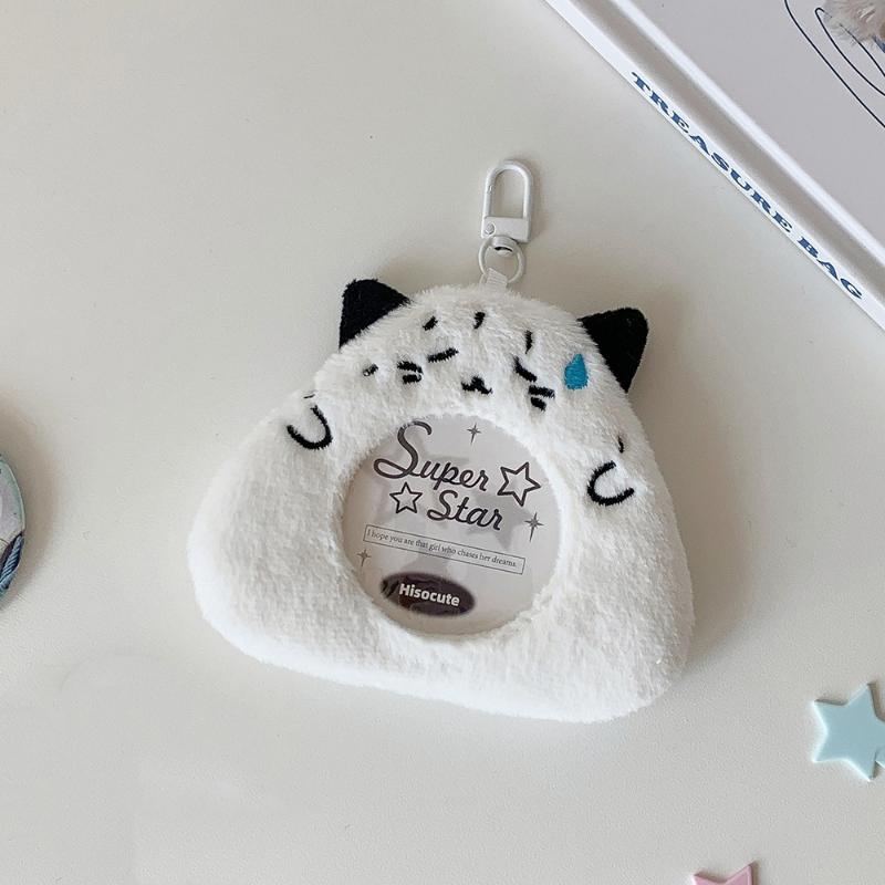 Cute Cartoon Rice Ball Plush Badge Card Holder Round Badge Protective Cover Display Pendant Mini Pain Bag Ornament Card Holder
