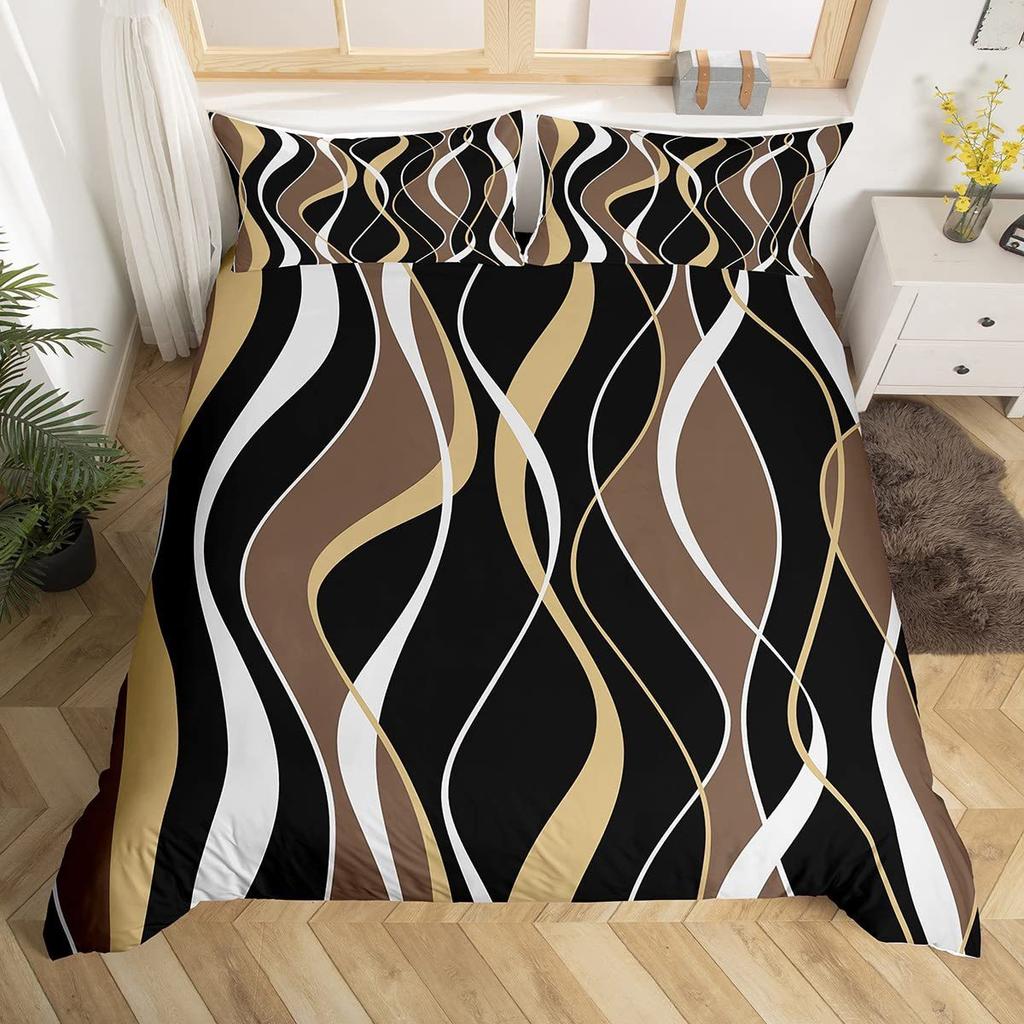 Modern Geometric Lines Three-Piece Quilt Cover Digital Printing Bedding Set Bed Cover