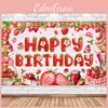 Pink Themed Strawberry Children Birthday Party Decoration Banner Background