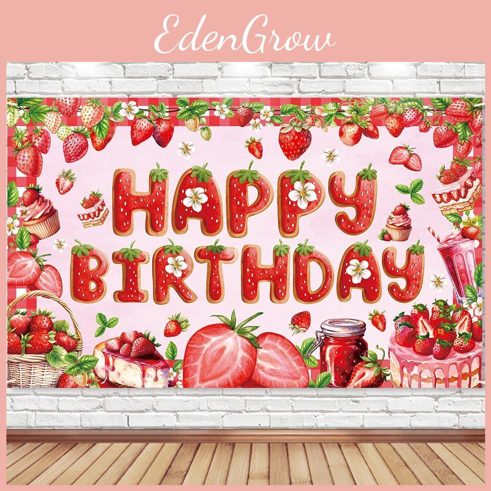 Pink Themed Strawberry Children Birthday Party Decoration Banner Background