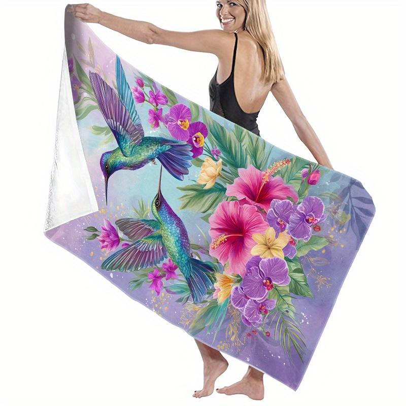 Tropical Hummingbird Beach Towel Quick Dry Microfiber Sand Free Washable for Summer Pool Travel