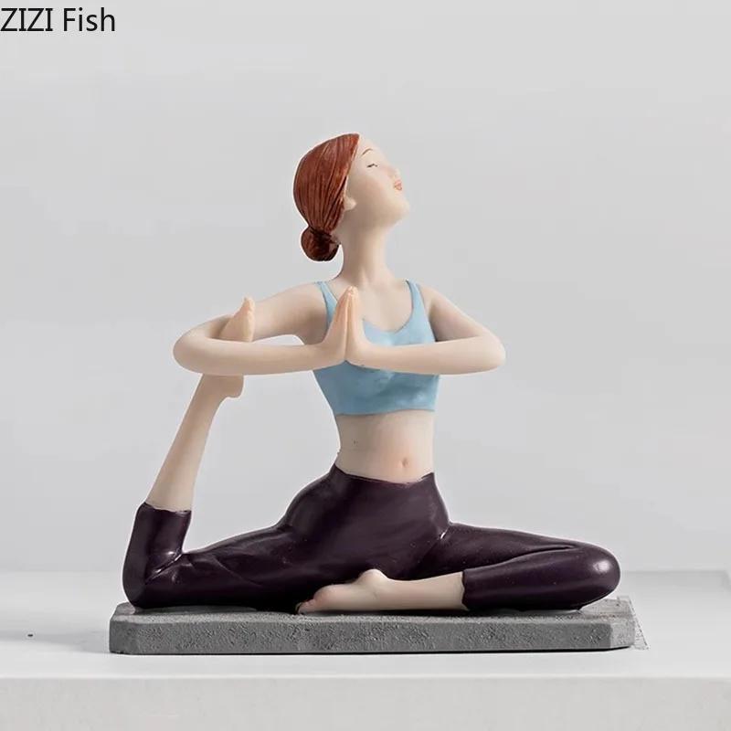 Creative Painted Yoga Girl Figures Statue Crafts Desk Decoration Yoga Sports Character Sculpture Ornaments Room Aesthetics Decor