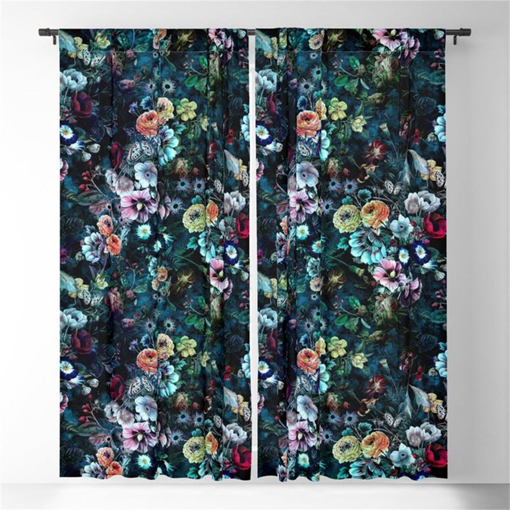 Abstrakte Vintage Retro Blomster Blomsterfugler Tynne Vindusgardiner for Barnerom Stue Kjøkken Dør Hjemmedekor 2 stk.