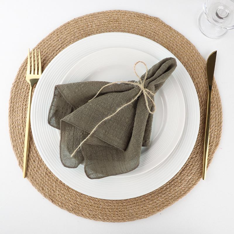 4PCS Pure Cotton Napkins Ins Style French Lock Edge Napkins Party Western Table Towels Decoration Fabric (Without Hemp Rope)