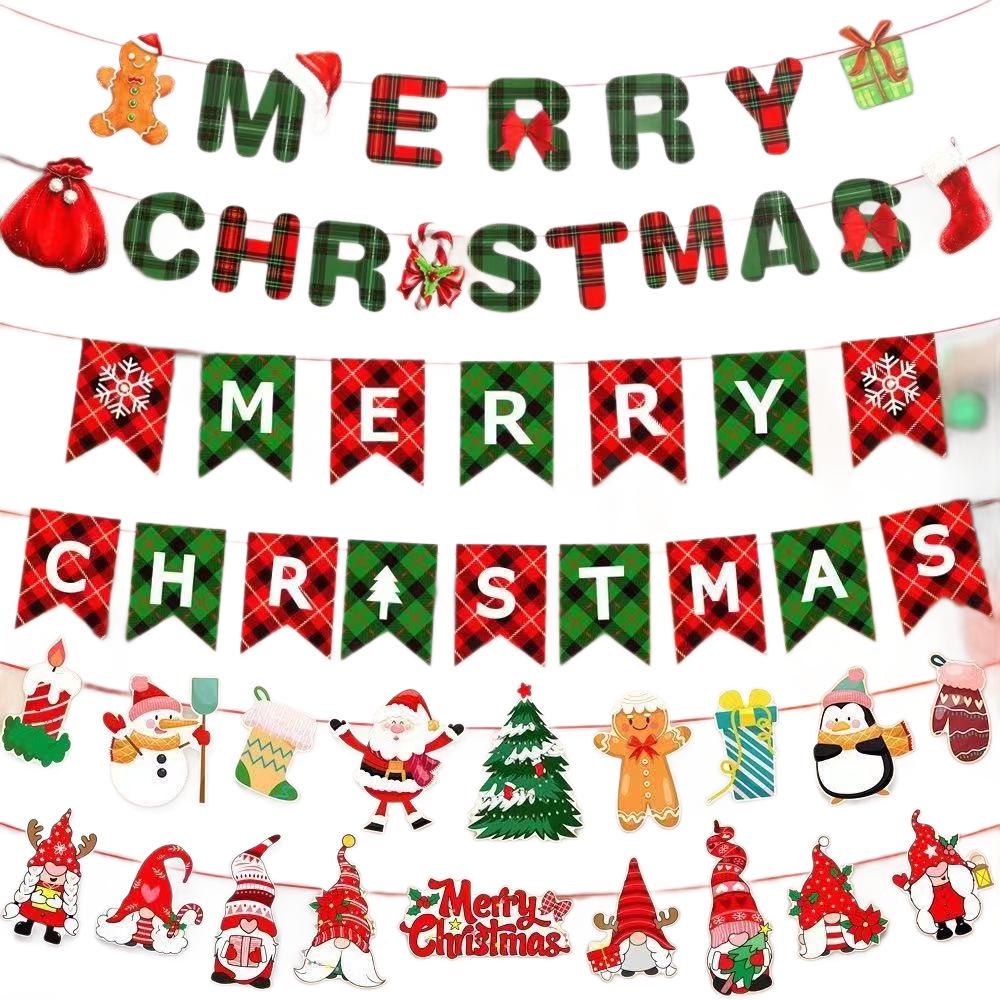 Christmas Felt Hanging Flag Ornament with Santa and Snowman Design
