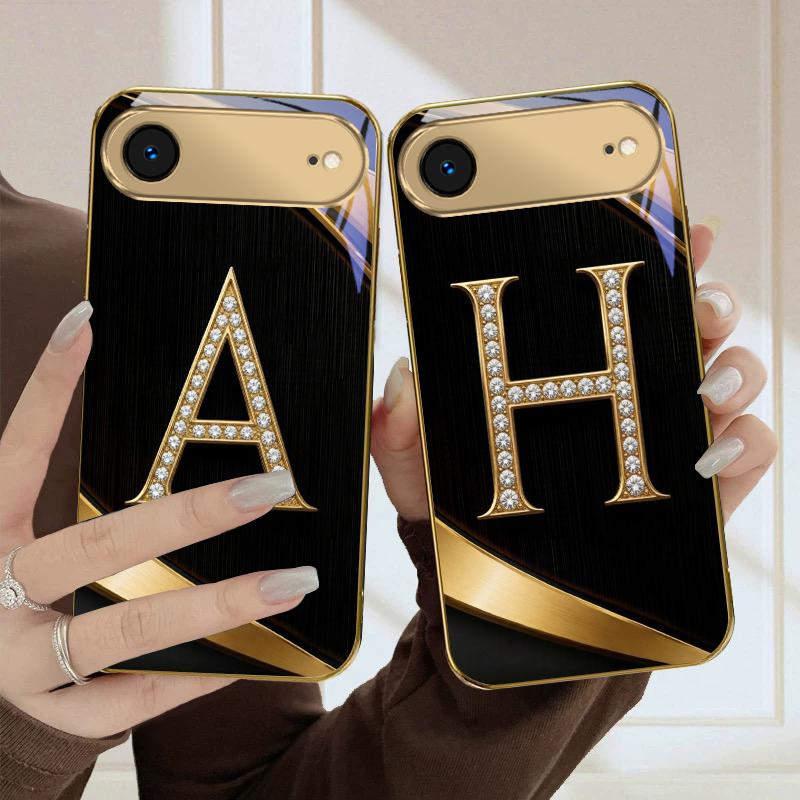 Exquisite letters' P H ' For iPhone Air 16E 15 PRO 14 13 Plus 12 mini 11 17 Pro Max XR 16 17ProMax 17Pro Golden glass phone case