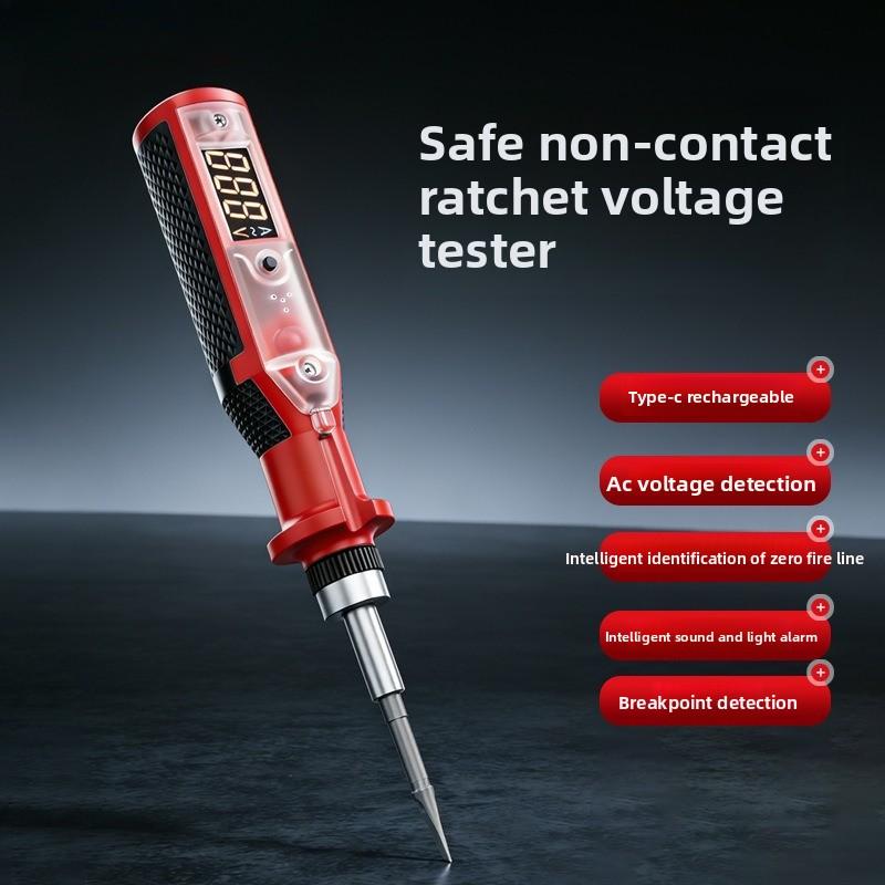 Intelligent Voice Digital Display Voltage Tester Pen, Type-C Rechargeable, Multifunctional Ratcheting Electric Pen with Bits