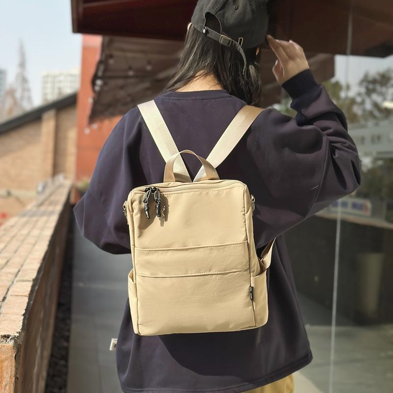 Men Nylon Backpack Solid Color Women Small Backpack