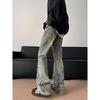 American high street washed old retro micro-horn jeans men's flame afterimage printing thin floor pants