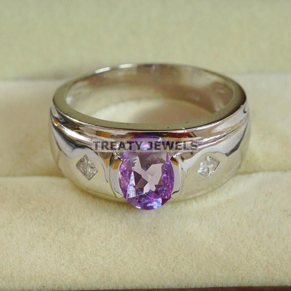 Alexandrite Oval Cut Gemstone With 925 Sterling Silver Ring For Men's #A604 JL375656793478
