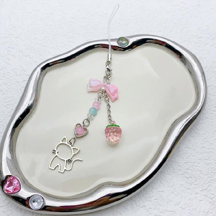 Elegant Beaded Keychain Acrylic Alloy Phone Charm Colorful Keyring Unique Bag Charm Fashionable Key Chain Accessory