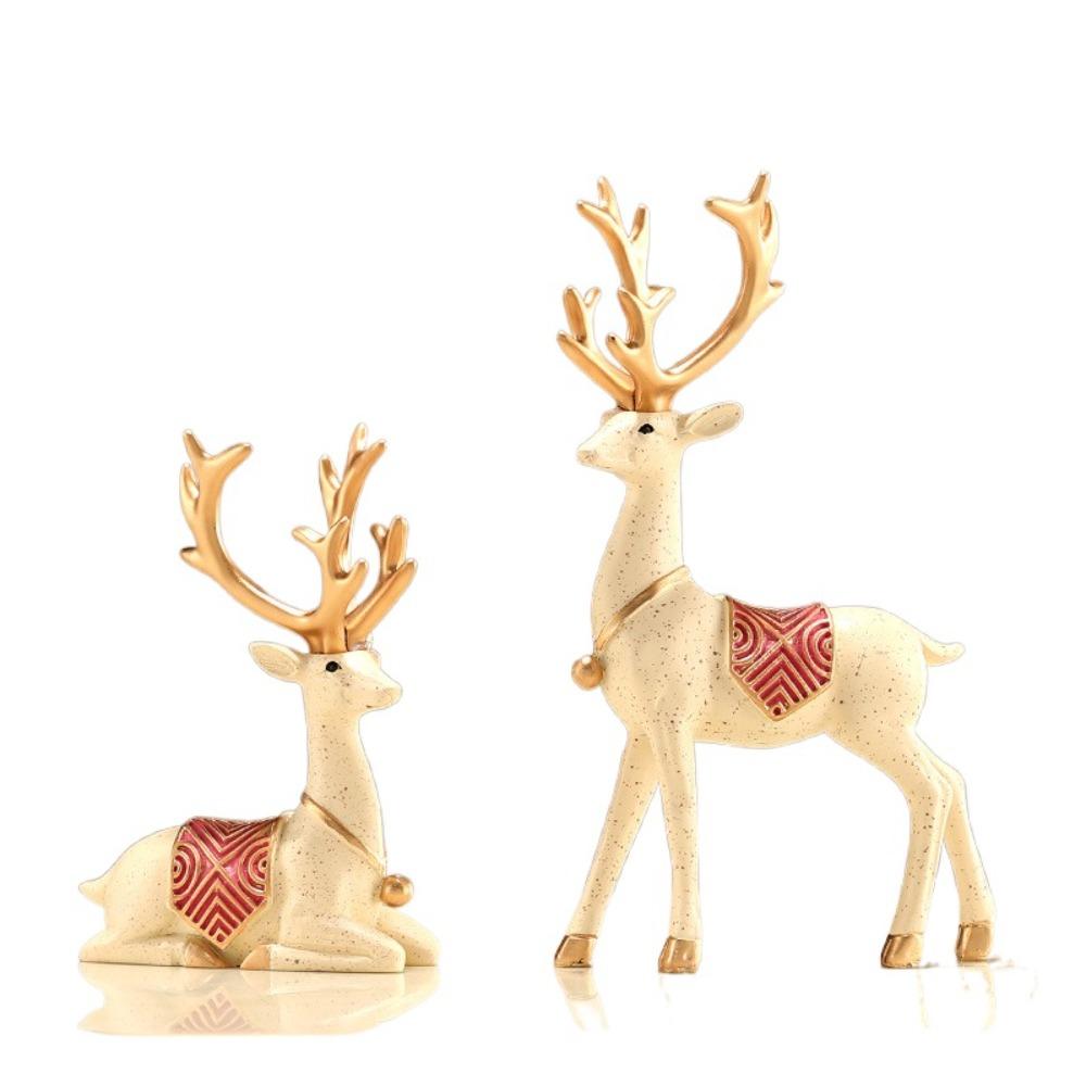 2pcs Resin Deer Ornaments Minimalist Animal Sculpture Desktop Ornament Elk Statue  Car
