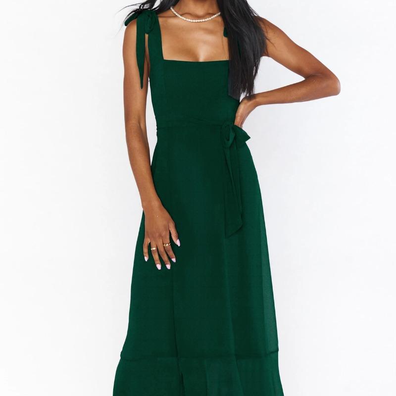 Summer Women's Pullover Hanger Strap Off Shoulder One Line Neck Lace Up Bow Tie Solid Color Split Fashion Casual Sexy Dresses