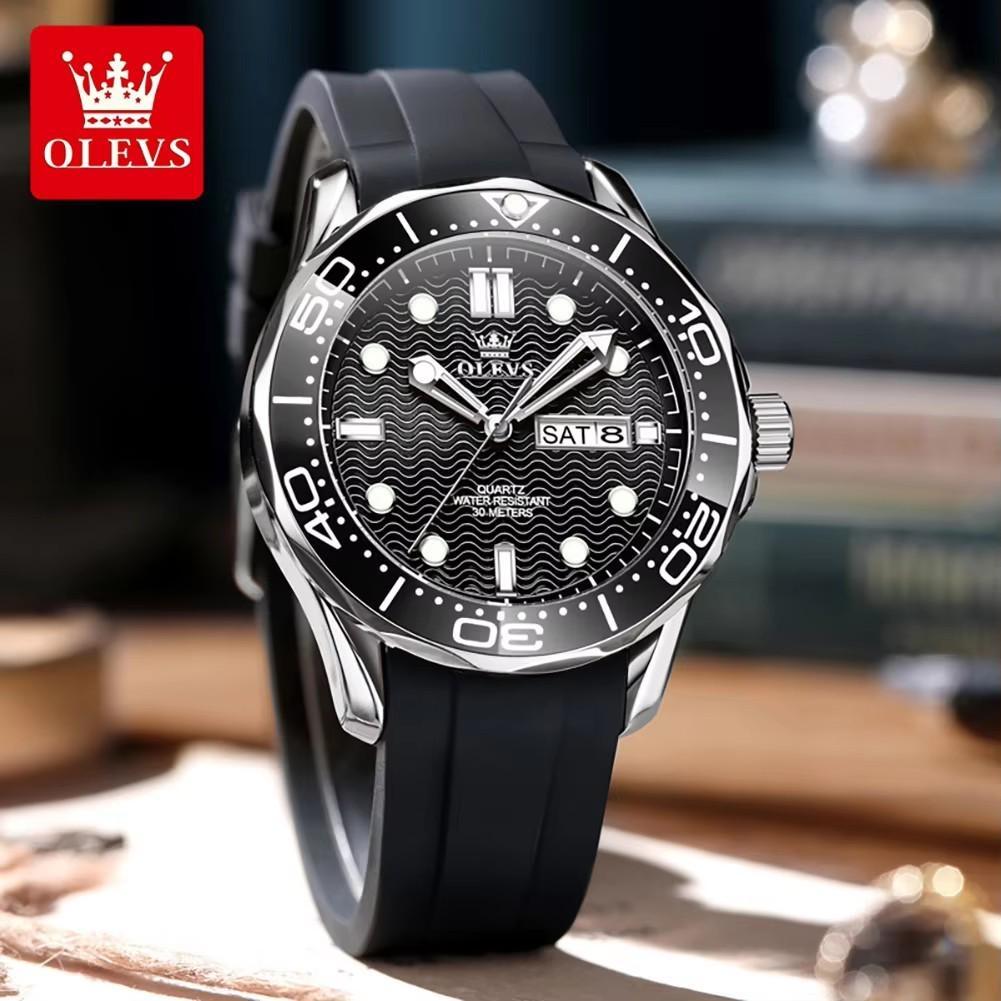 OLEVS Fashion Quartz Watch For Men Business Mens Watches Military Silicone Sports Waterproof Week Date Watch