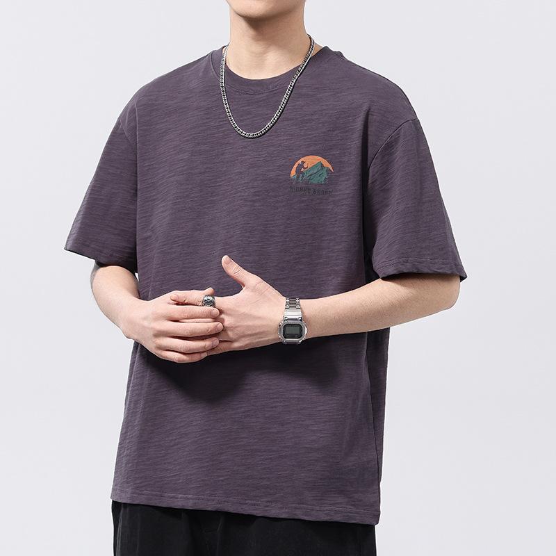 230g Bamboo Joint Texture Knitted Classic Style Japanese Versatile Short-sleeved Mens T-shirt Short-sleeved M