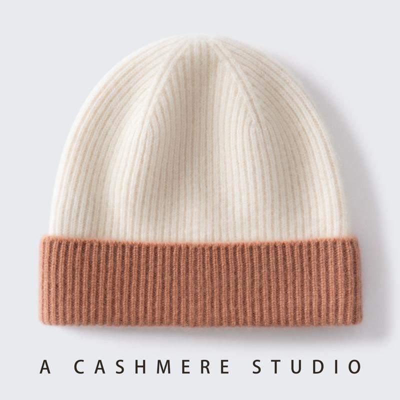 Autumn and Winter New Children's% Pure Cashmere Hats for Boys and Girls with Color Matching Knitted Warm Windproof Ear Caps