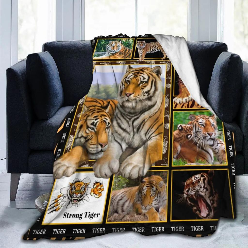 Dragon Tiger Print Soft Warm Throw Blanket Cartoon Animals Pattern Lightweight Flannel Bed Blanket Boy Teenagers Adults Blankets